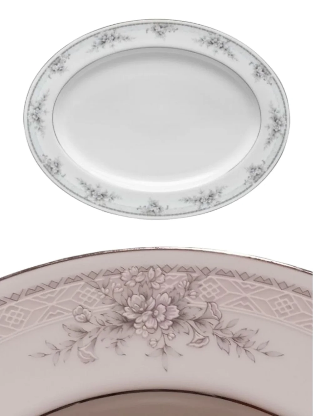 Noritake Legendary Sweet Leilani 3482 Oval Platter Platnium Rim